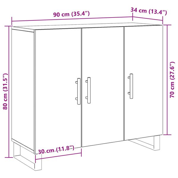 vidaXL Πλαϊνό γραφείο Μαύρη δρυς 90 x 34 x 80 εκ. Επεξεργασμένο ξύλο