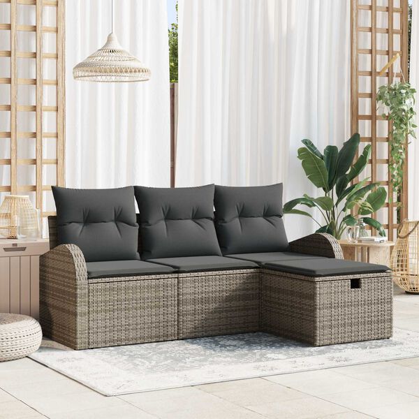 vidaXL Σετ Καναπέ Κήπου με μαξιλάρι 4 pcs Γκρι Πολυ ράταν