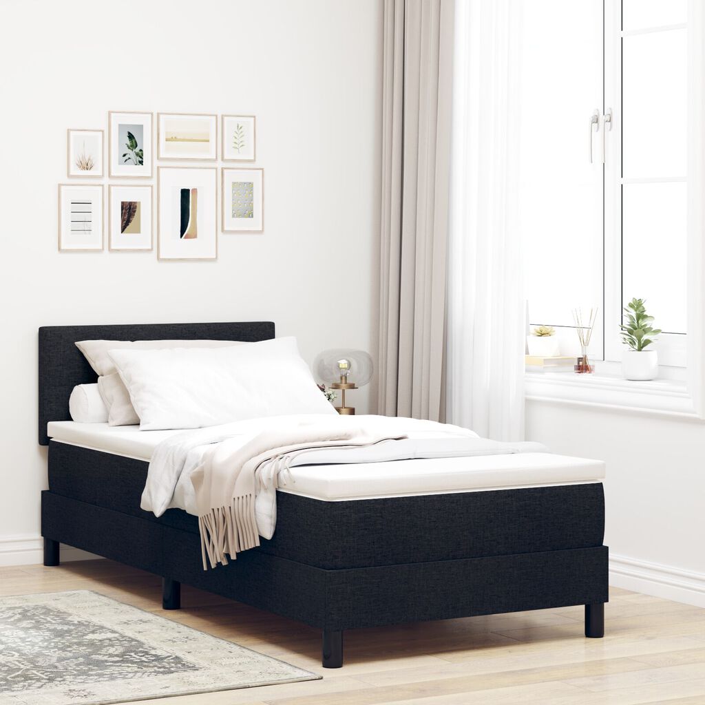 vidaXL Κρεβάτι Box Spring με Ματ ΚΑΙ LED Μαύρο 90x200 εκ Ύφασμα