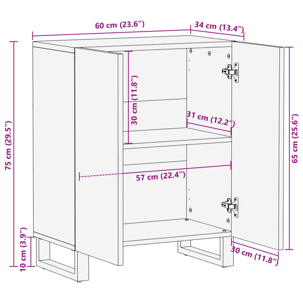 vidaXL Ντουλάπι 60 x 34 x 75 εκ. από Μασίφ Ξύλο Μάνγκο