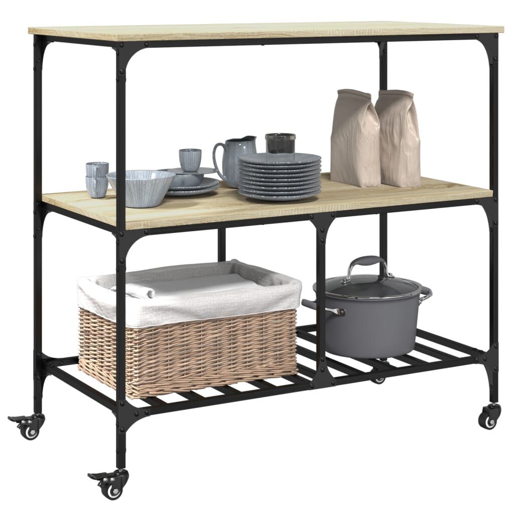vidaXL Τρόλεϊ Κουζίνας Sonoma Δρυς 100x50x95 εκ. Επεξεργασμένο Ξύλο