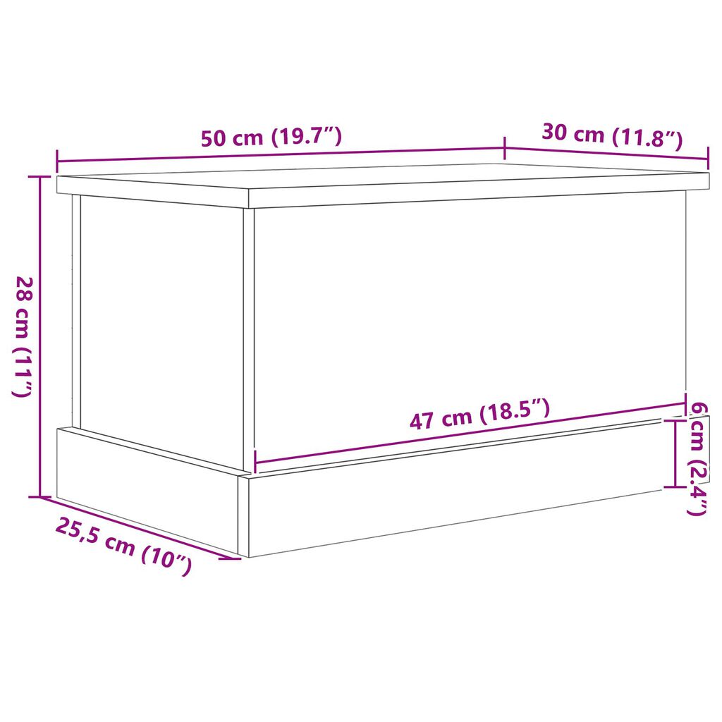 vidaXL Κουτί Αποθήκευσης Μαύρη Οξιά 50x30x28 εκ Επεξεργασμένο Ξύλο