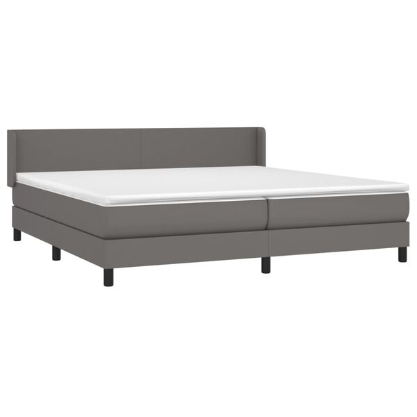 vidaXL Κρεβάτι Boxspring με Στρώμα Γκρι 200x200 εκ. Συνθετικό Δέρμα