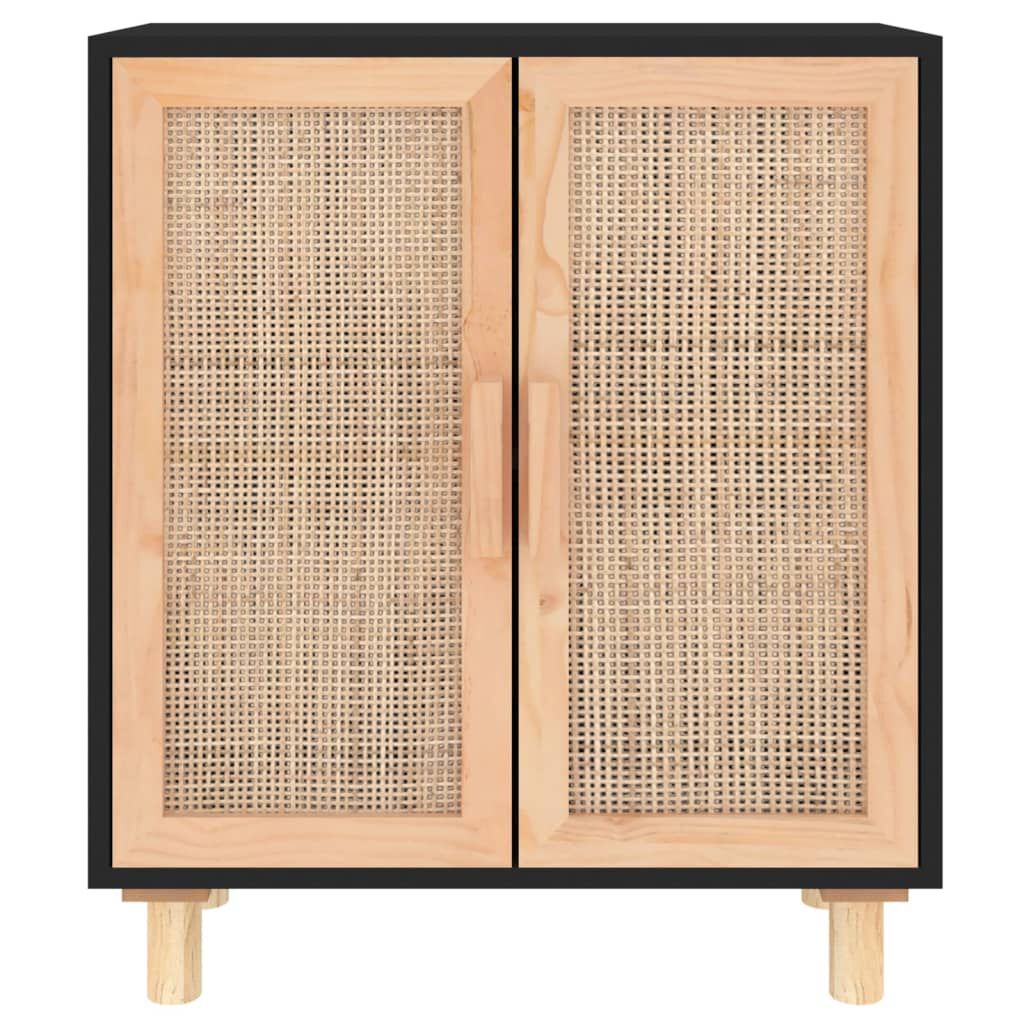 vidaXL Ντουλάπι Μαύρο 60 x 30 x 70 εκ. από Μασίφ Πεύκο & Φυσικό Ρατάν