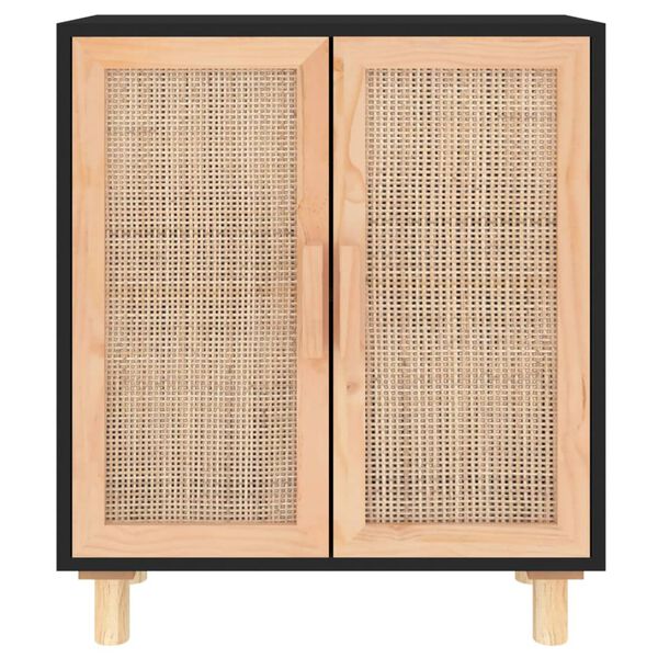 vidaXL Ντουλάπι Μαύρο 60 x 30 x 70 εκ. από Μασίφ Πεύκο & Φυσικό Ρατάν