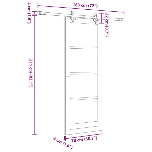 vidaXL Συρόμενη Πόρτα ORKDAL Καφέ 78 x 211 εκ Ξύλο και μέταλλο