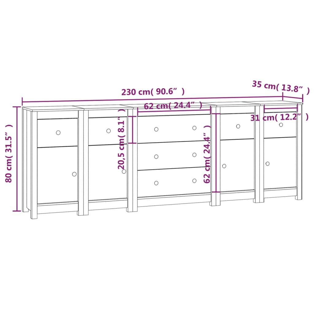 vidaXL Ντουλάπι Λευκό 230 x 35 x 80 εκ. από Μασίφ Ξύλο Πεύκου