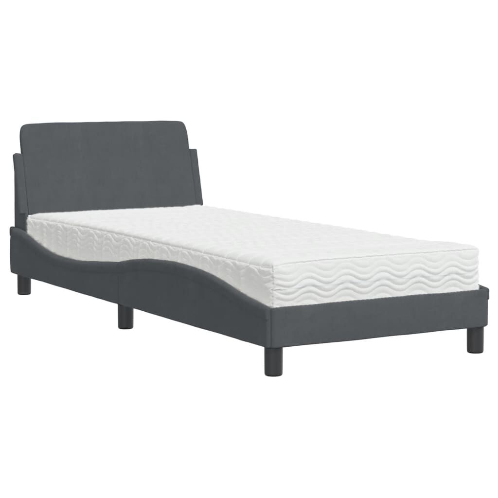 vidaXL Κρεβάτι με Στρώμα Σκούρο Γκρι 90x190 εκ. Βελούδινο