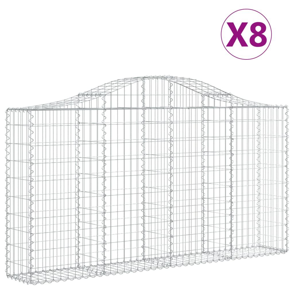 vidaXL Συρματοκιβώτια Τοξωτά 8 τεμ. 200x30x100/120 εκ. Γαλβαν. Ατσάλι