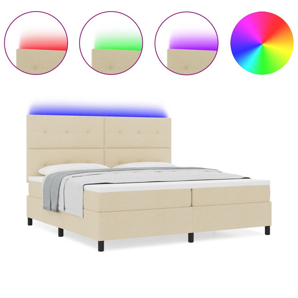 vidaXL Κρεβάτι Με Ζαχαροτά και LED Μπεζ 200x200 εκ. Ύφασμα