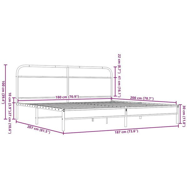 vidaXL Σκελετός Κρεβ. Χωρίς Στρώμα Καφέ Δρυς 180x200 εκ. Μεταλλικό