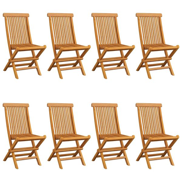 vidaXL Καρέκλες Κήπου 8 τεμ. από Μασίφ Ξύλο Teak με Μπλε Μαξιλάρια