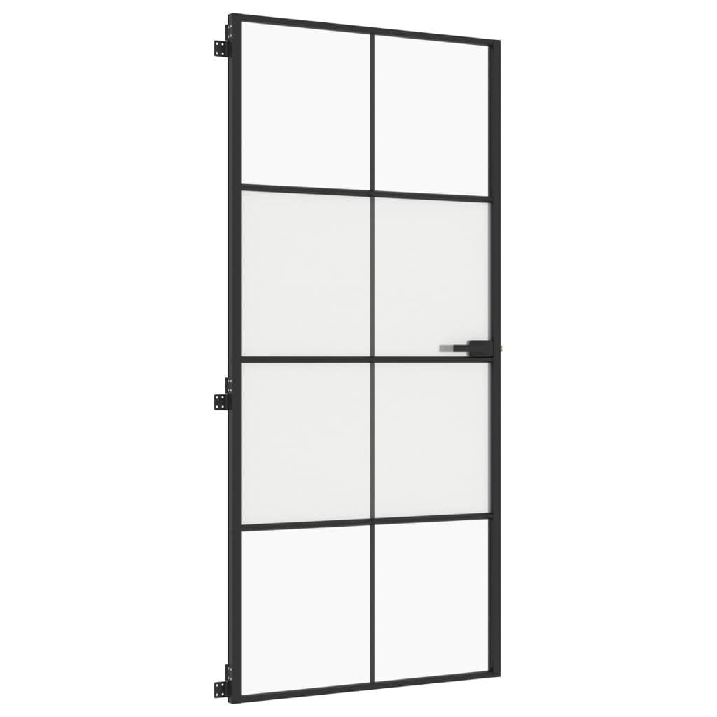 vidaXL Εσωτερική Πόρτα Μαύρη 93 x 201,5 εκ. Ψημένο Γυαλί & Αλουμίνιο