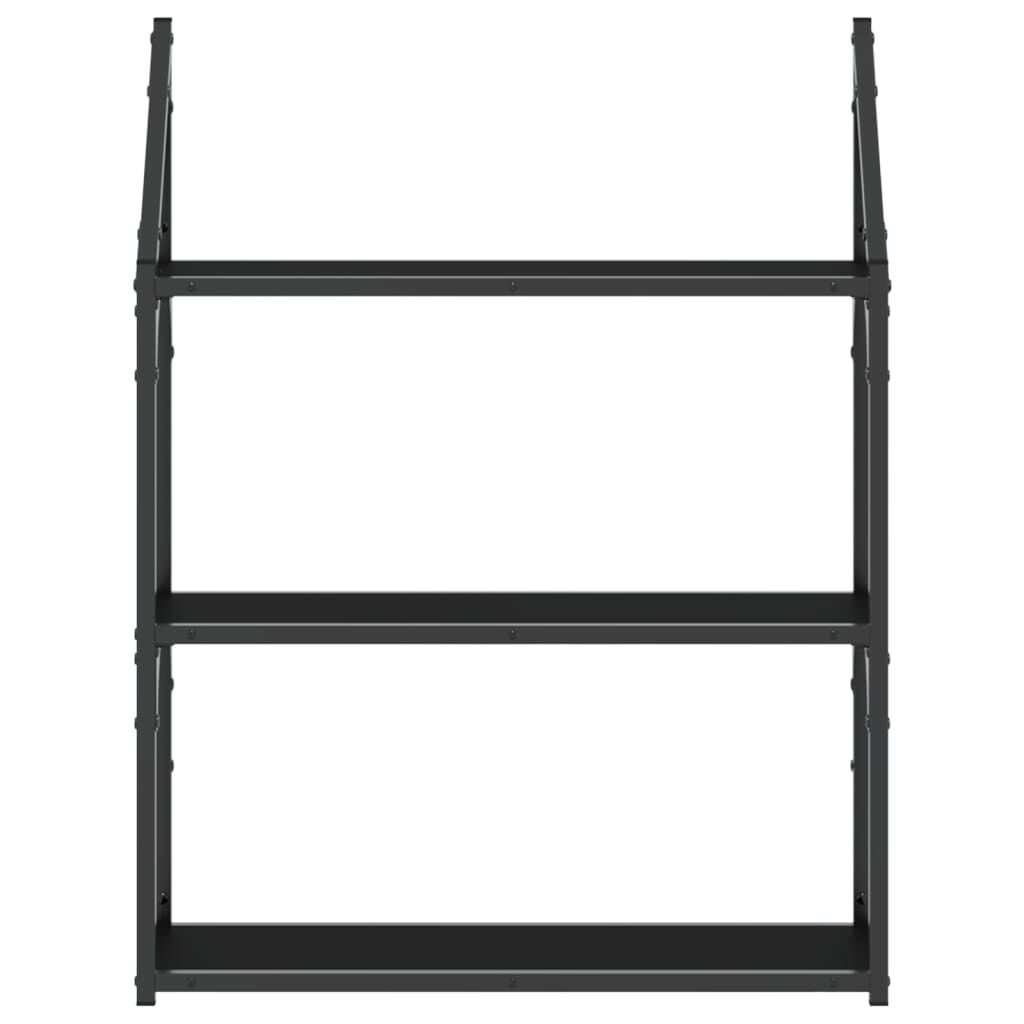 vidaXL Ραφιέρα Τοίχου με 3 Ράφια Μαύρη 60x21x78,5 εκ. Επεξεργ. Ξύλο