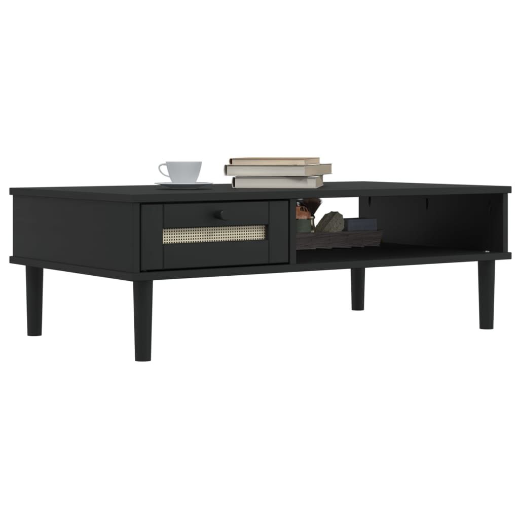 vidaXL Τραπεζάκι Σαλονιού SENJA Μαύρο / Ρατάν 100x55x33 εκ. Μασίφ Ξύλο