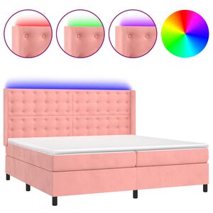 vidaXL Κρεβάτι Boxspring με Στρώμα & LED Ροζ 200x200 εκ. Βελούδινο