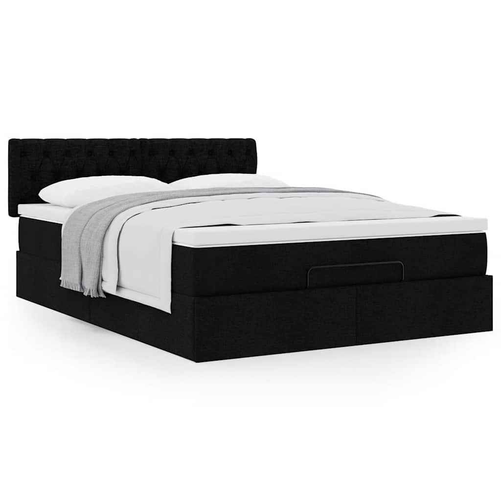 vidaXL Οθωμανικό κρεβάτι με στρώμα Μαύρο 140x190cm Ύφασμα