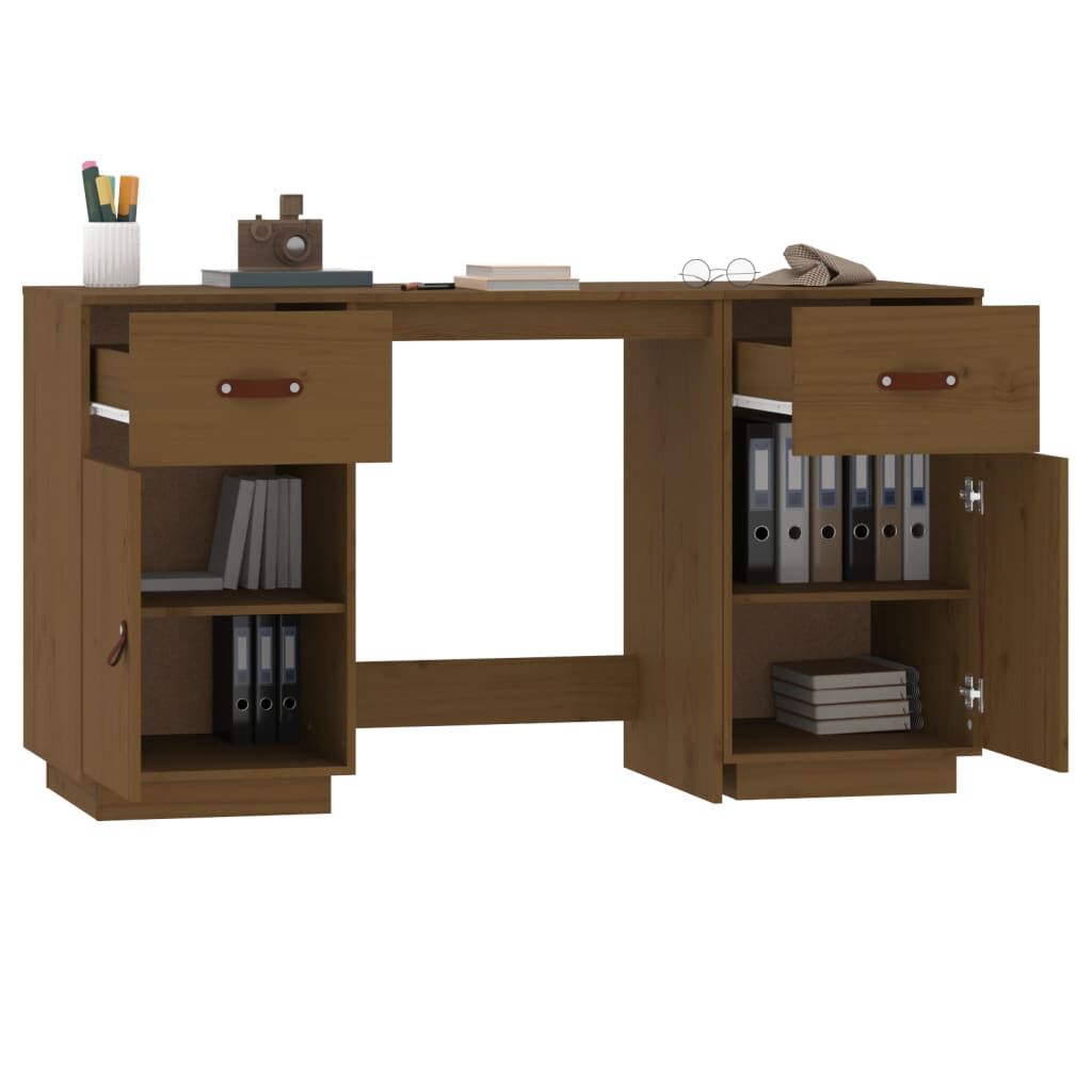 vidaXL Ντουλάπι Γραφείου Καφέ Μελί 135x50x75εκ. από Μασίφ Ξύλο Πεύκου