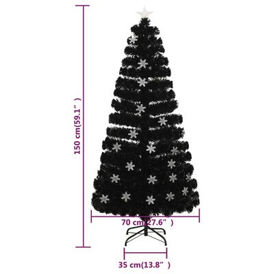 vidaXL Χριστουγεννιάτικο Δέντρο LED Χιονονιφάδες Οπτ.Ίνες Μαύρο 150 εκ