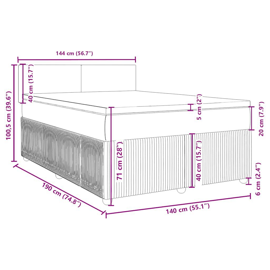 vidaXL Κρεβάτι Boxspring με Στρώμα Σκούρο Πράσινο 140x190εκ. Βελούδινο