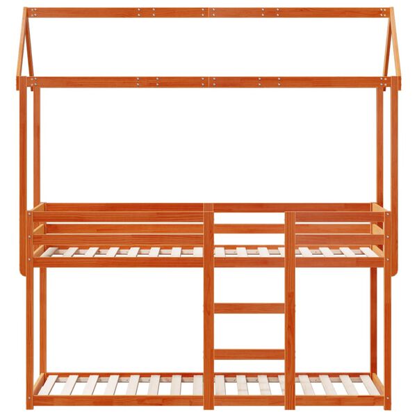 vidaXL Κουκέτα με Οροφή Καφέ Κεριού 90x190 εκ. από Μασίφ Ξύλο Πεύκου