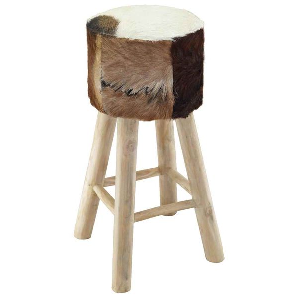 vidaXL Σκαμπό Μπαρ από Γνήσιο Δέρμα / Μασίφ Ξύλο Teak