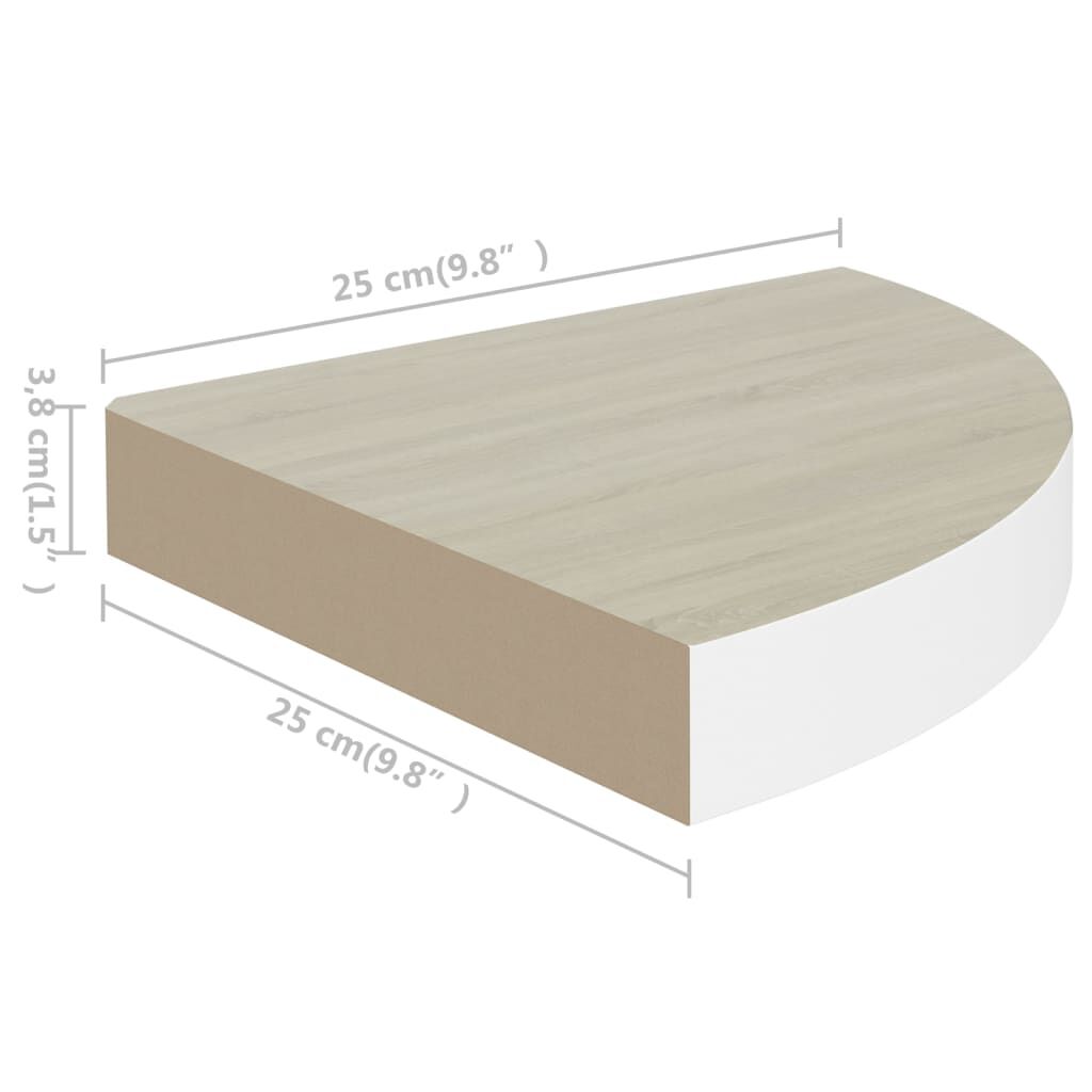 vidaXL Ράφι Τοίχου Γωνιακό Δρυς/Λευκό 25 x 25 x 3,8 εκ από MDF