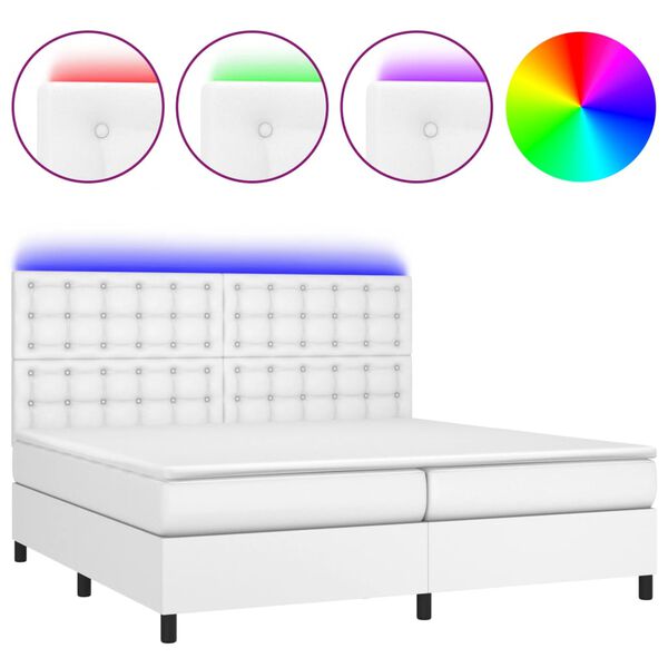 vidaXL Κρεβάτι Boxspring με Στρώμα & LED Λευκό 200x200 εκ. Συνθ. Δέρμα