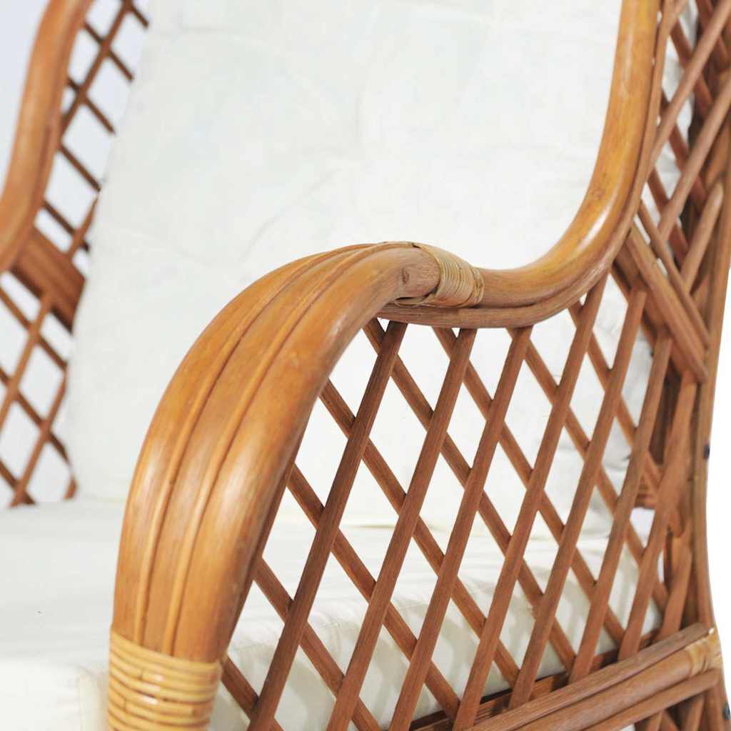 vidaXL Καναπές Ανοιχτό Καφέ από Γνήσιο Ρατάν και Λινό με Μαξιλάρι