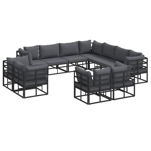 vidaXL Σετ Καναπέ Κήπου με μαξιλάρι 11 pcs Μαύρο Αλουμίνιο