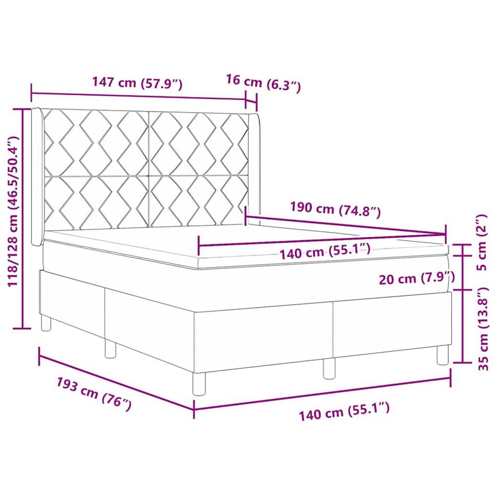 vidaXL Κρεβάτι Box Spring LED με Στρώμα Πράσινο 140 x 190 cm Βελούδο