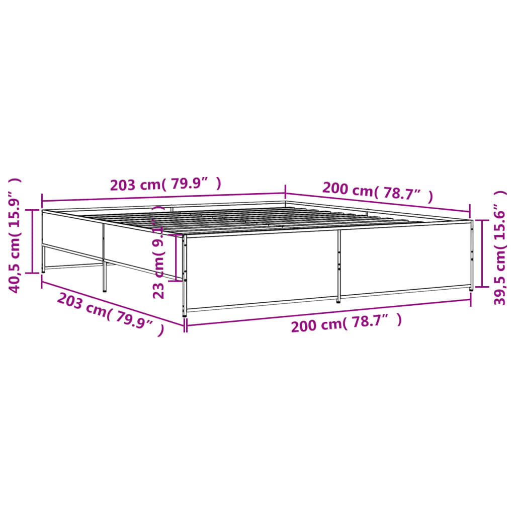 vidaXL Πλαίσιο Κρεβατιού Καφέ Δρυς 200x200 εκ. Επεξ. Ξύλο & Μέταλλο