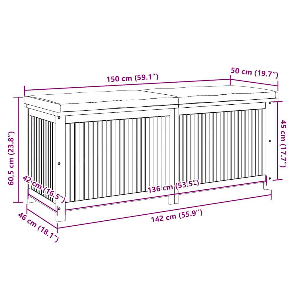 vidaXL Κουτί Μαξιλαριών Εξ. Χώρου 150x50x60,5 εκ. Μασίφ Ξύλο Ελάτης