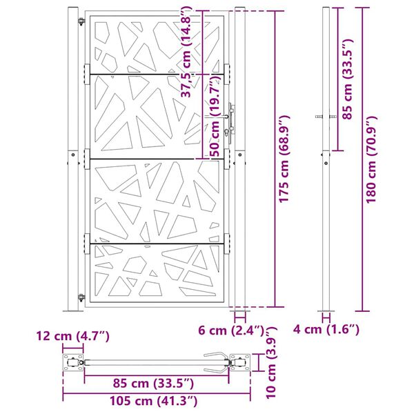 vidaXL Πύλη κήπου Μαύρη 105x180 cm Ατσάλινη ελαφριά σχεδίαση