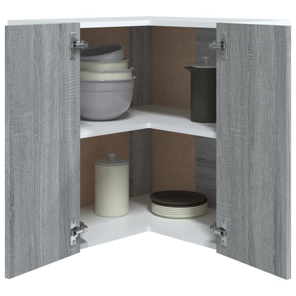 vidaXL Κρεμαστό Γωνιακό Ντουλάπι "Lyon" Γκρι Sonoma 57x57x60 εκ. από Τεχνητό Ξύλο