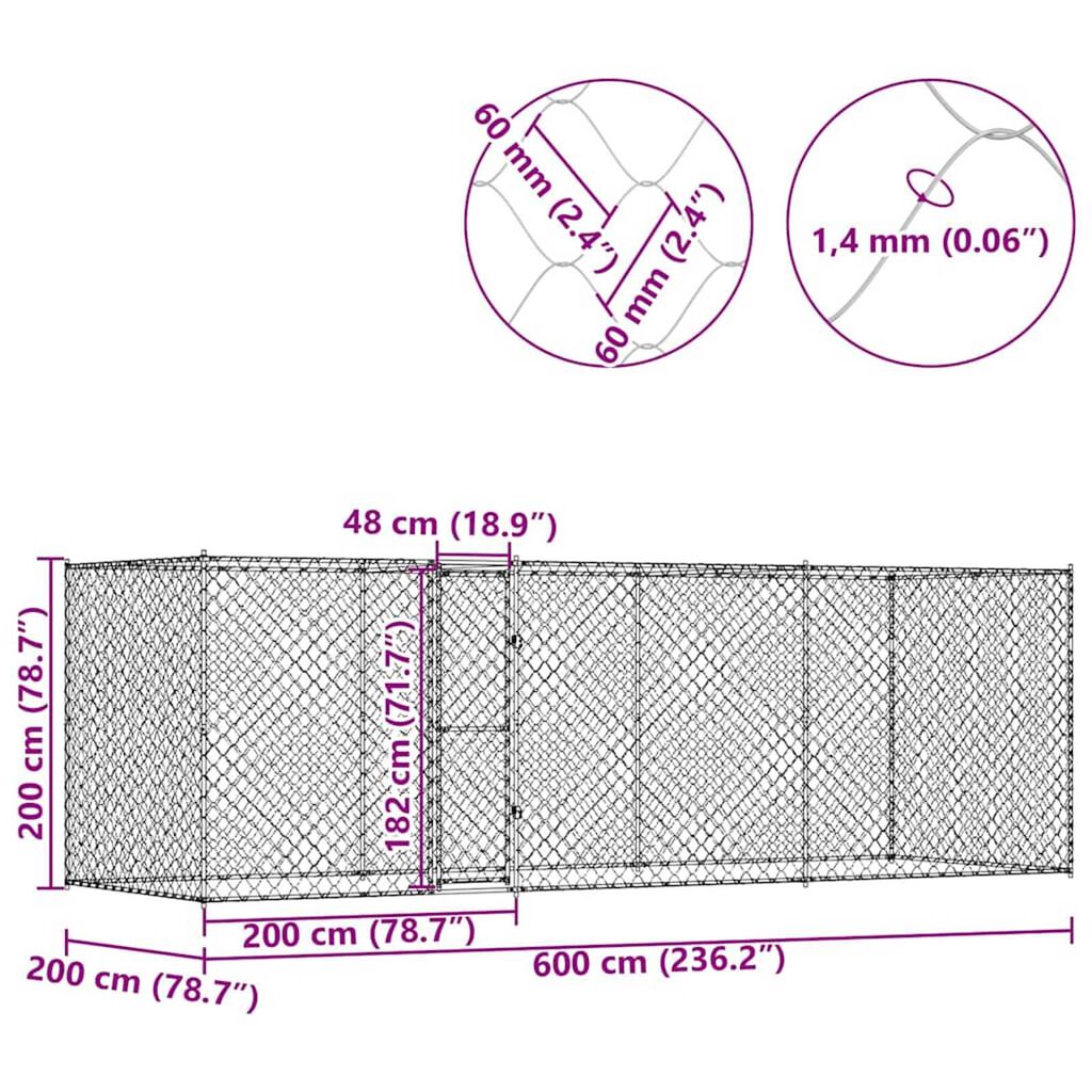 Κλουβί σκύλου Ασημί 600 x 200 x 256 εκ. Επικαλυμμένος Χάλυβας