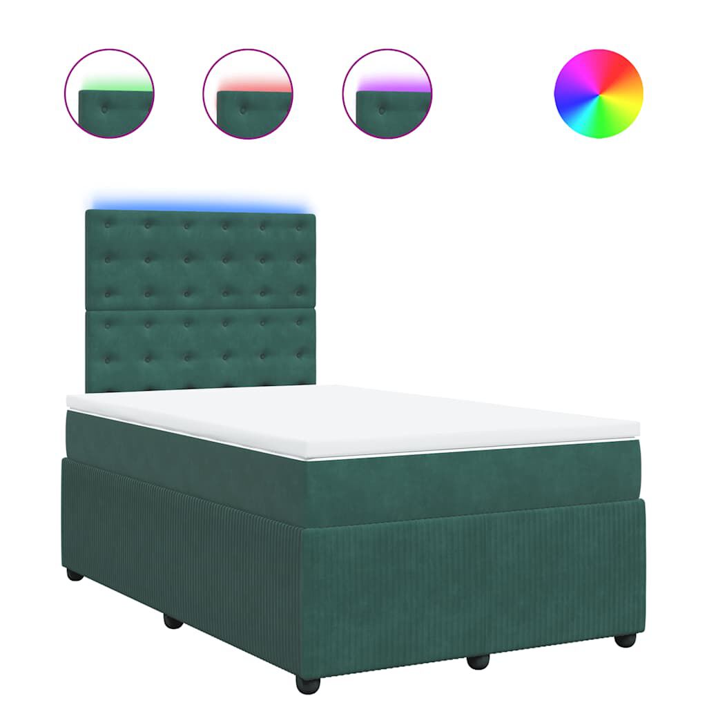 vidaXL Κρεβάτι Boxspring με Στρώμα Σκούρο Πράσινο 120x200εκ. Βελούδινο