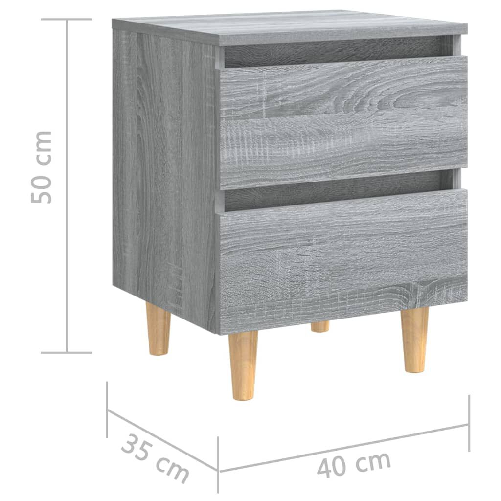 vidaXL Κομοδίνα 2 τεμ. Γκρι Sonoma 40x35x50 εκ. με Μασίφ Ξύλινα Πόδια