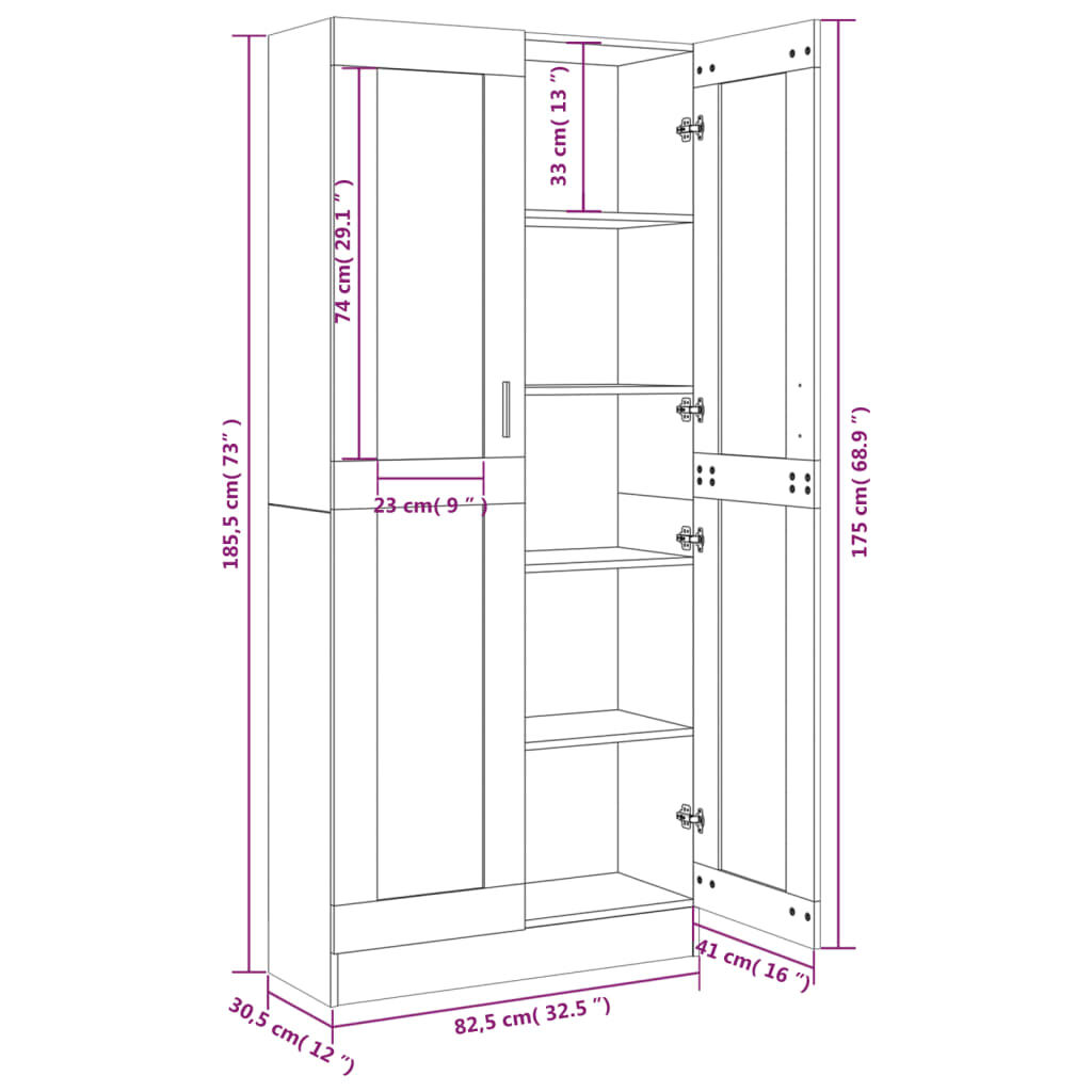vidaXL Βιτρίνα Καπνιστή Δρυς 82,5x30,5x185,5 εκ. Επεξεργασμένο Ξύλο
