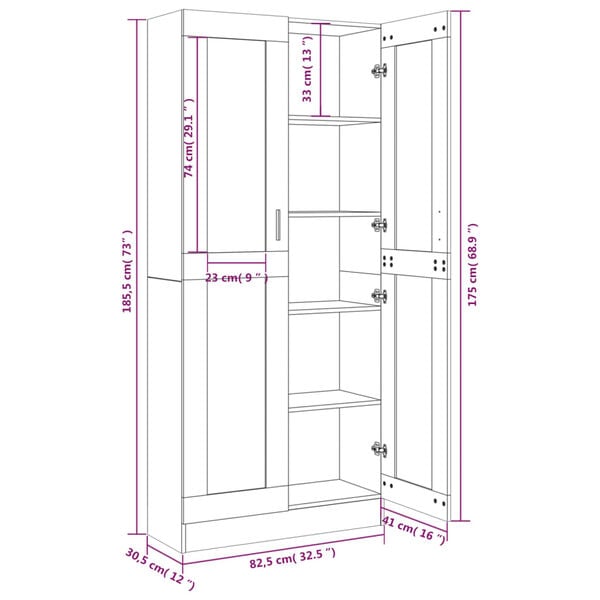 vidaXL Βιτρίνα Καπνιστή Δρυς 82,5x30,5x185,5 εκ. Επεξεργασμένο Ξύλο