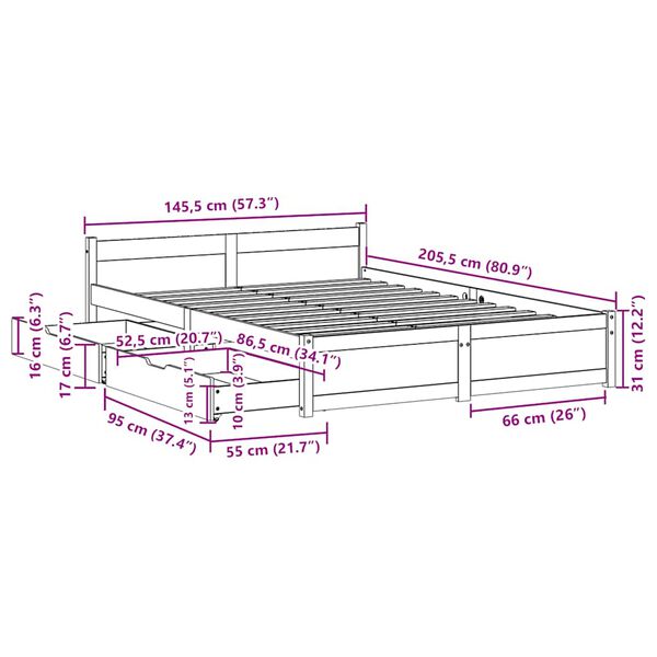 vidaXL Σκελετός Κρεβ. Χωρίς Στρώμα Λευκό 140x200 εκ Μασίφ Πεύκο