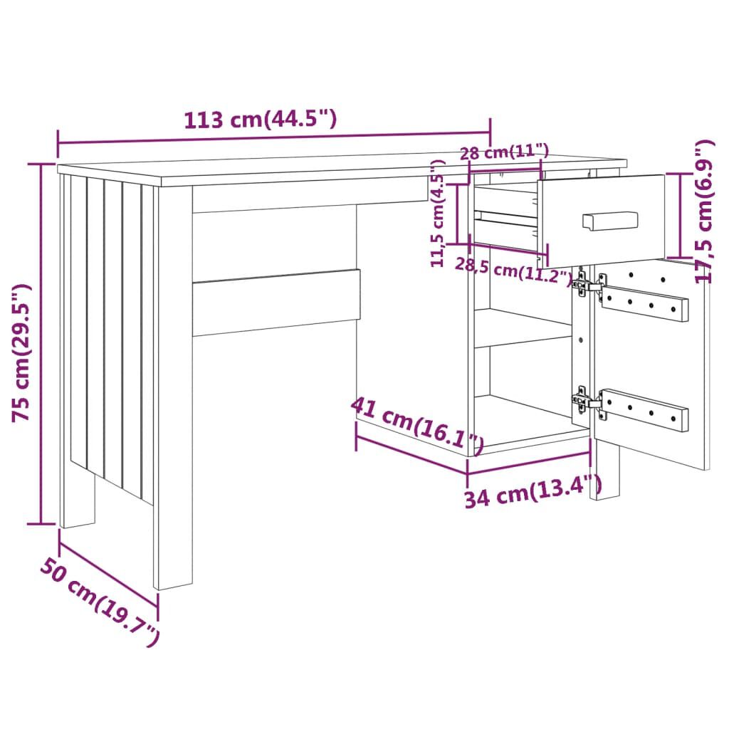 vidaXL Γραφείο HAMAR Αν. Γκρι 113 x 50 x 75 εκ. από Μασίφ Ξύλο Πεύκου
