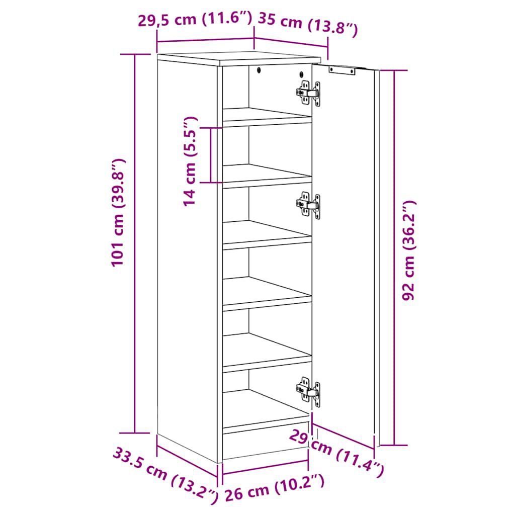 vidaXL Παπουτσοθήκη Χρώμα Αρτισιανή Δρυς 29,5x35x100,5 εκ. Επεξ. Ξύλο