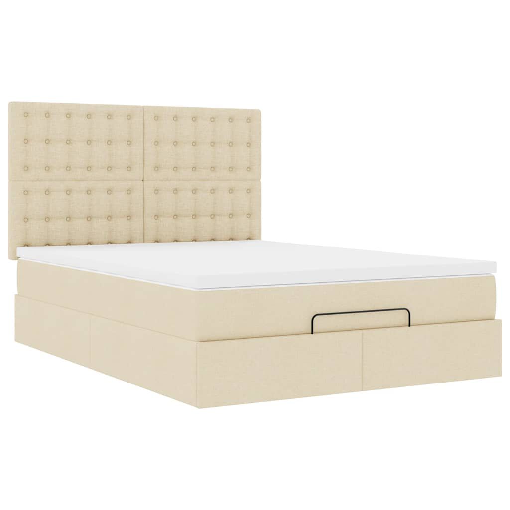 vidaXL Οθωμανικό κρεβάτι με στρώμα Cream 140x190cm ύφασμα
