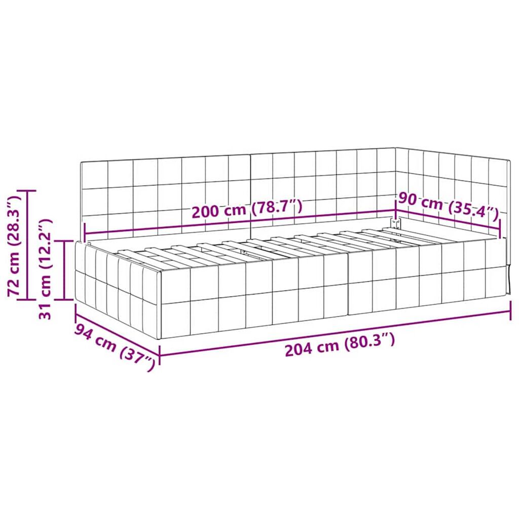 vidaXL Κρεβάτι Γωνίας με κεφαλάρι Τιρκουάζ 90 x 200 cm Βελούδο