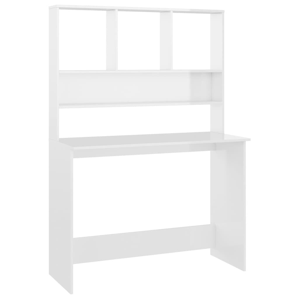 vidaXL Γραφείο με Ράφια Γυαλιστερό Λευκό 110x45x157 εκ. Μοριοσανίδα