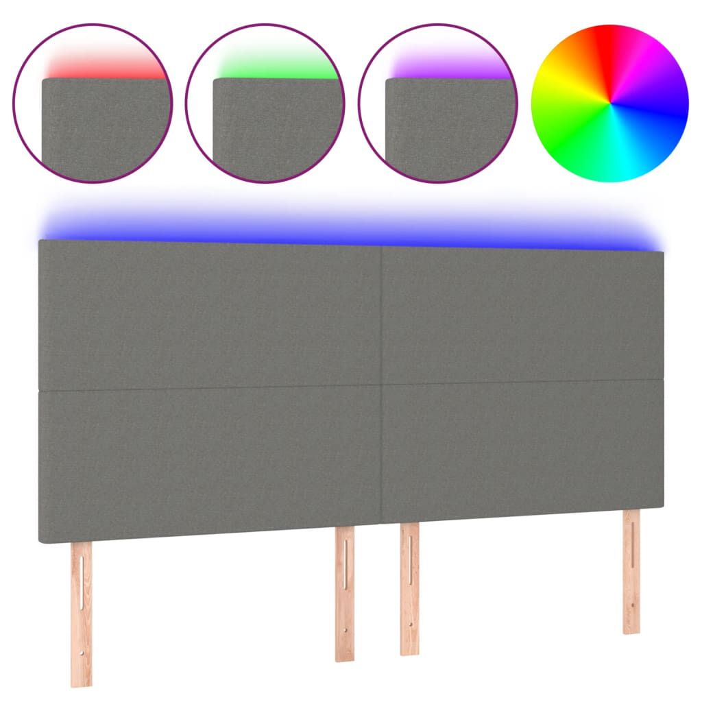 vidaXL Κεφαλάρι Κρεβατιού LED Σκούρο Γκρι 200x5x118/128εκ. Υφασμάτινο