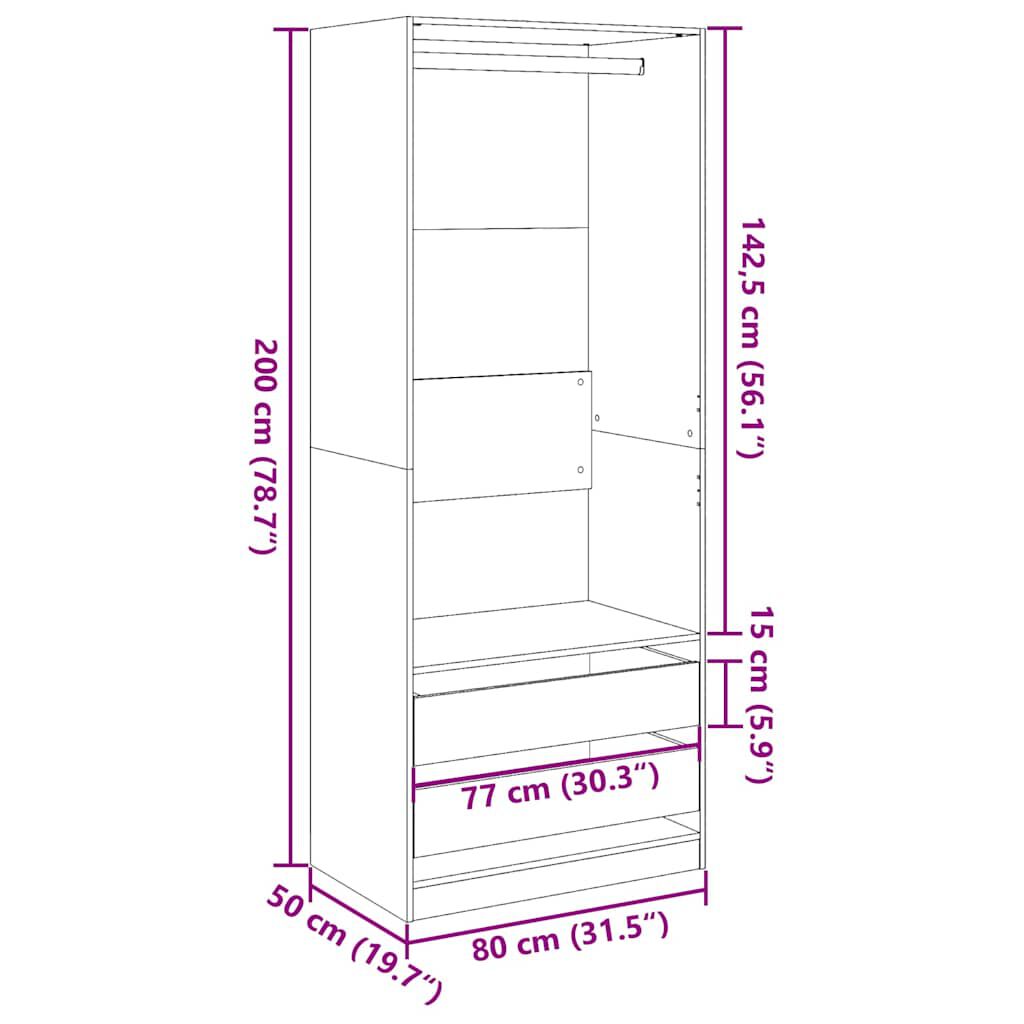 vidaXL Ντουλάπα Καφέ Δρυς 80x50x200 εκ. από Επεξεργασμένο Ξύλο