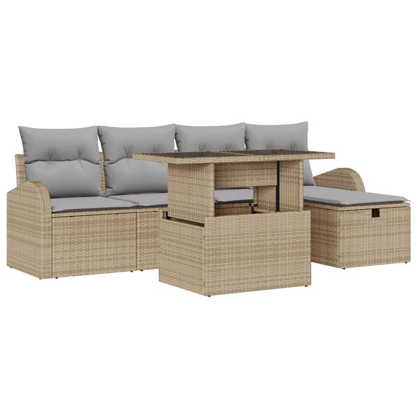 vidaXL Σετ Καναπέ Κήπου με μαξιλάρι 6 pcs Μπεζ Πολυ ράταν