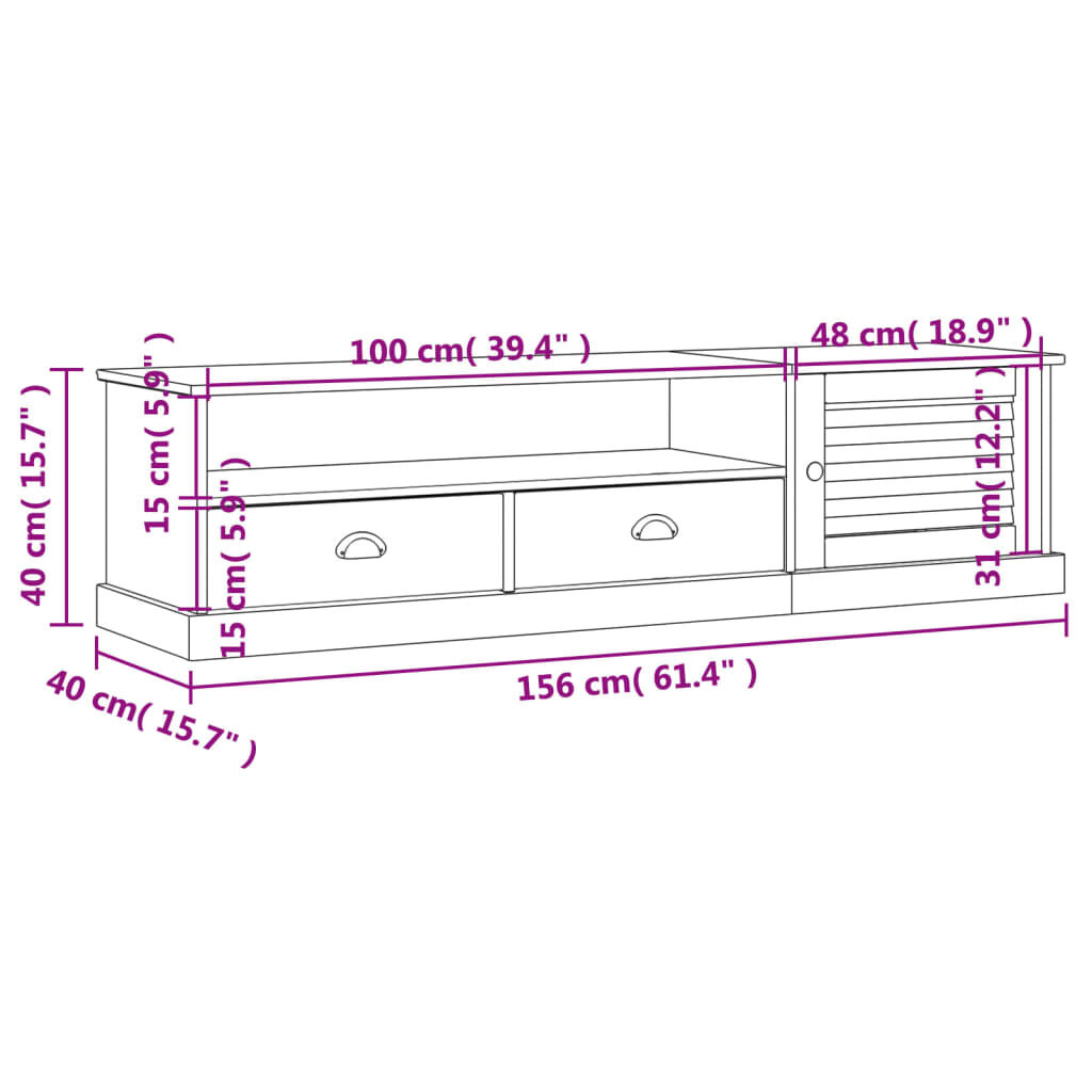 vidaXL Έπιπλο Τηλεόρασης VIGO Λευκό 156x40x40 εκ. Μασίφ Ξύλο Πεύκου